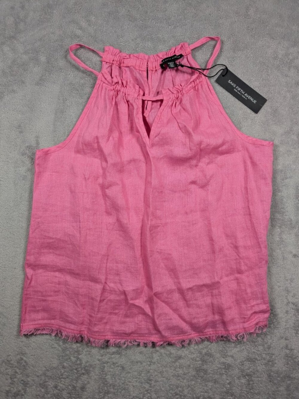 Saks Fifth Avenue Linen Halter Tank Top Womens Medium Pink Frayed Hem